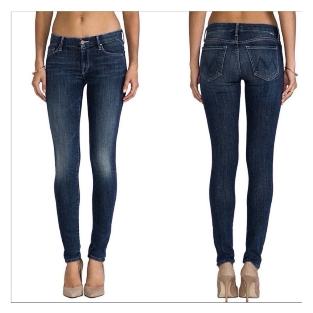 MOTHER Denim The Looker Mid Rise Jeans Size 27 Here Kitty Kitty Dark Blue Wash